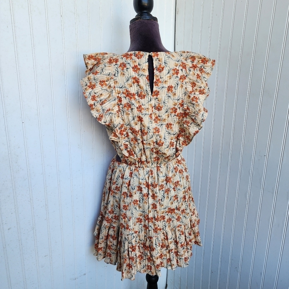 MINKPINK Zahari Dress Womens Floral Ruffled Flutter Sleeve Cottage Cutout M - Picture 9 of 16